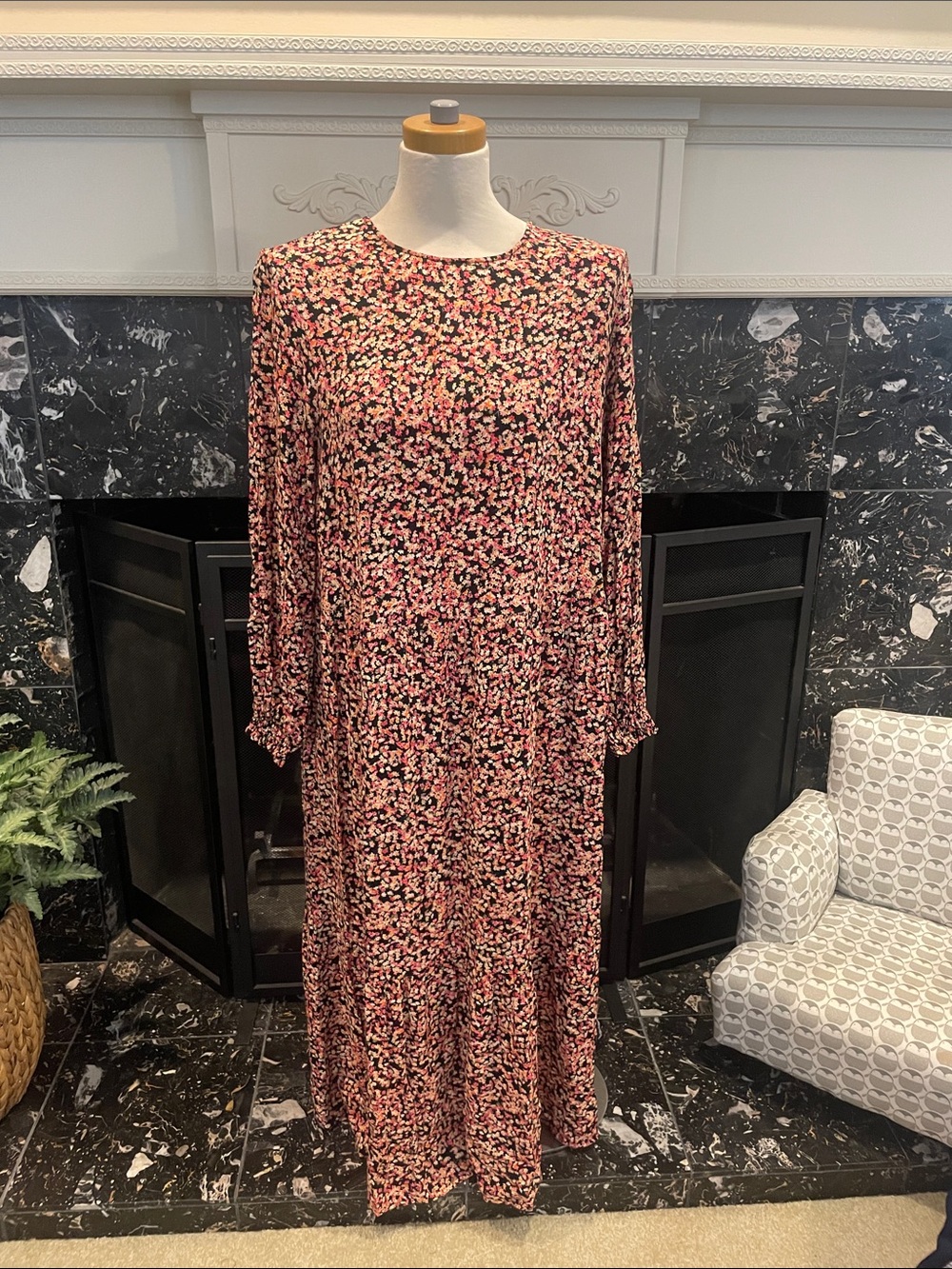 H&M Pink Floral Maxi Dress with Long Sleeves
